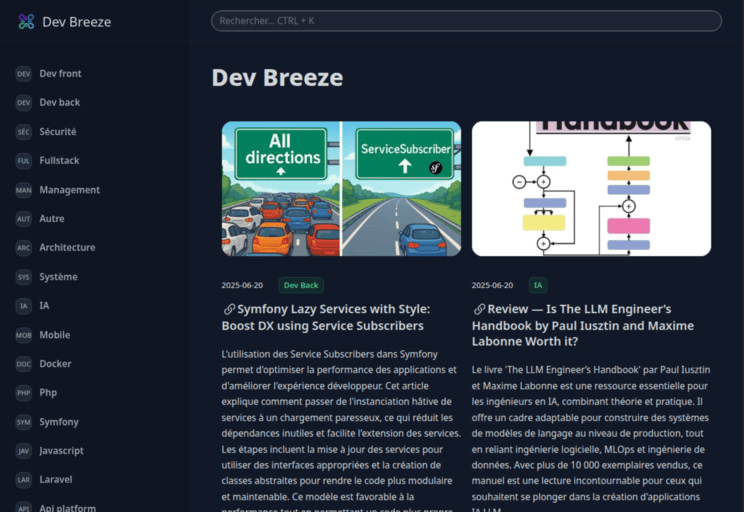 Capture d'écran de la page d'accueil du site devbreeze.fr